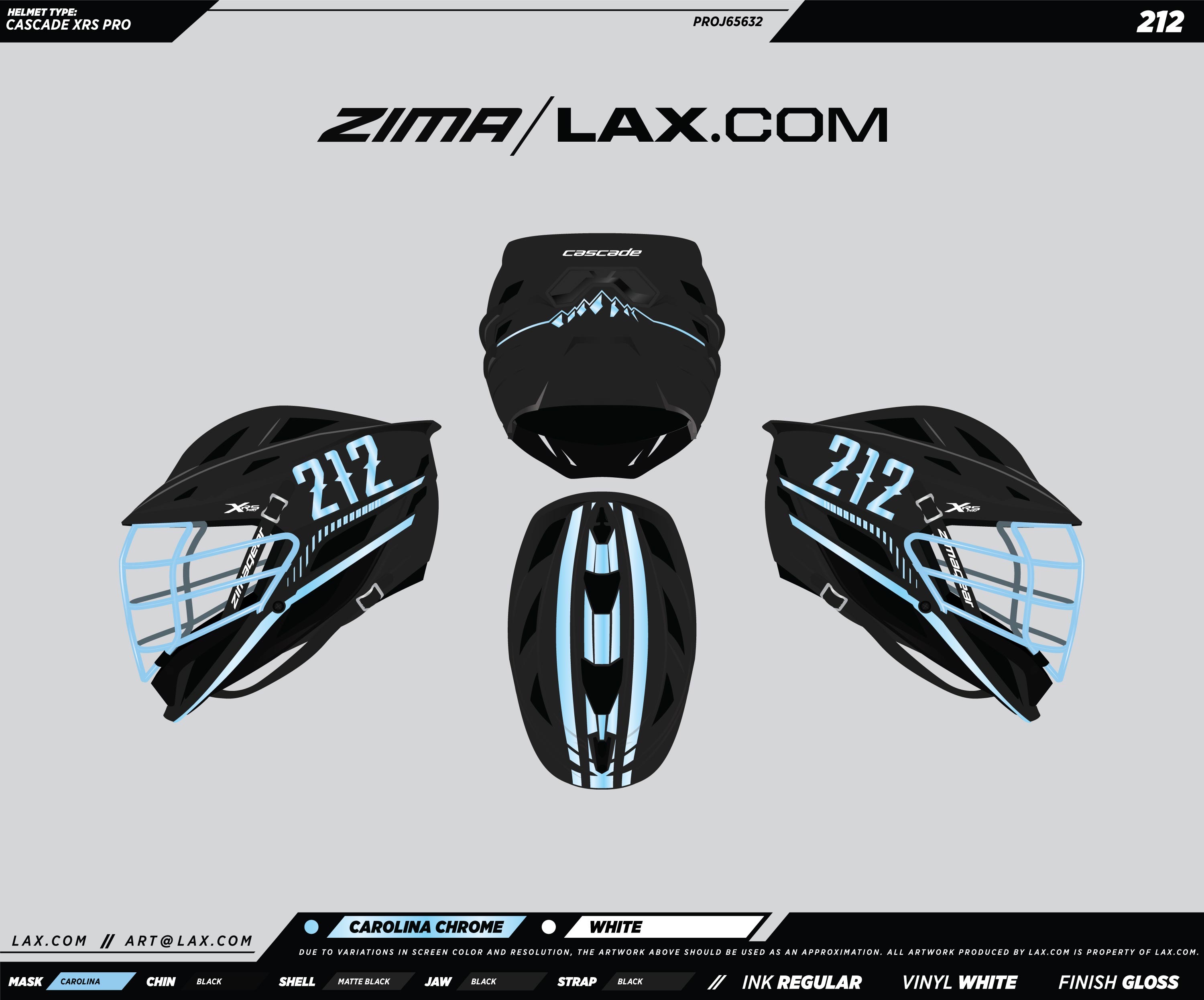 212 Lacrosse Cascade XRS Pro helmet in matte black with Carolina blue accents